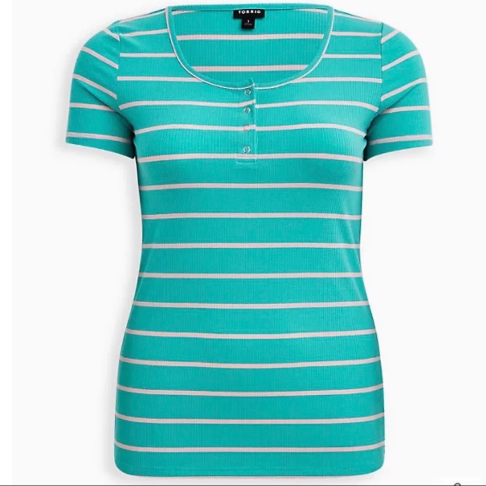 Torrid rib henley green stripe tee